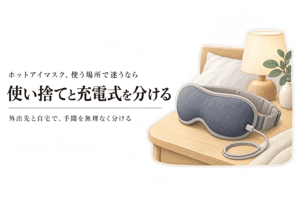 残暑から秋口のホットアイマスク、使い捨てと充電式どっち？買い足し・手入れを使う場所で決める